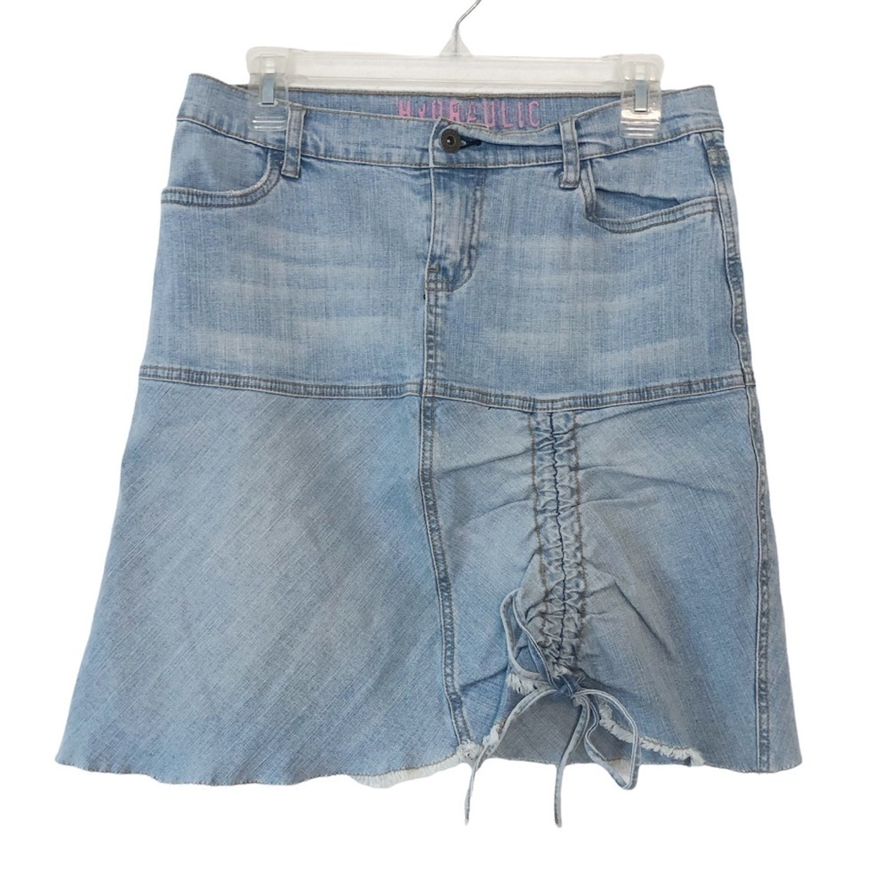 Hydraulic Y2K Ruched Tie Mini Jean Skirt 9/10